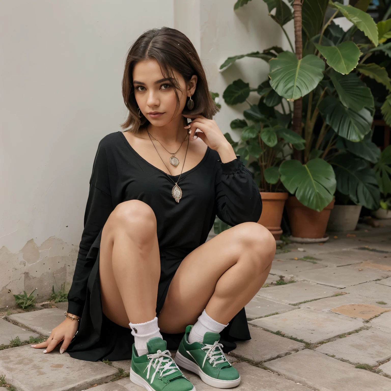 afeminado,meus cabelos eram preto e tinha o corte estilo wolf cut,tinha olhos tipo de gato na cor verde,I was wearing some accessories like earrings,gothic necklace,uma blusa fina e grande q n passava da saia,saia q ia ate a metade minhas coxas grossas e fofas,e um tenis vermelho, fofo, fragrant and adorable.