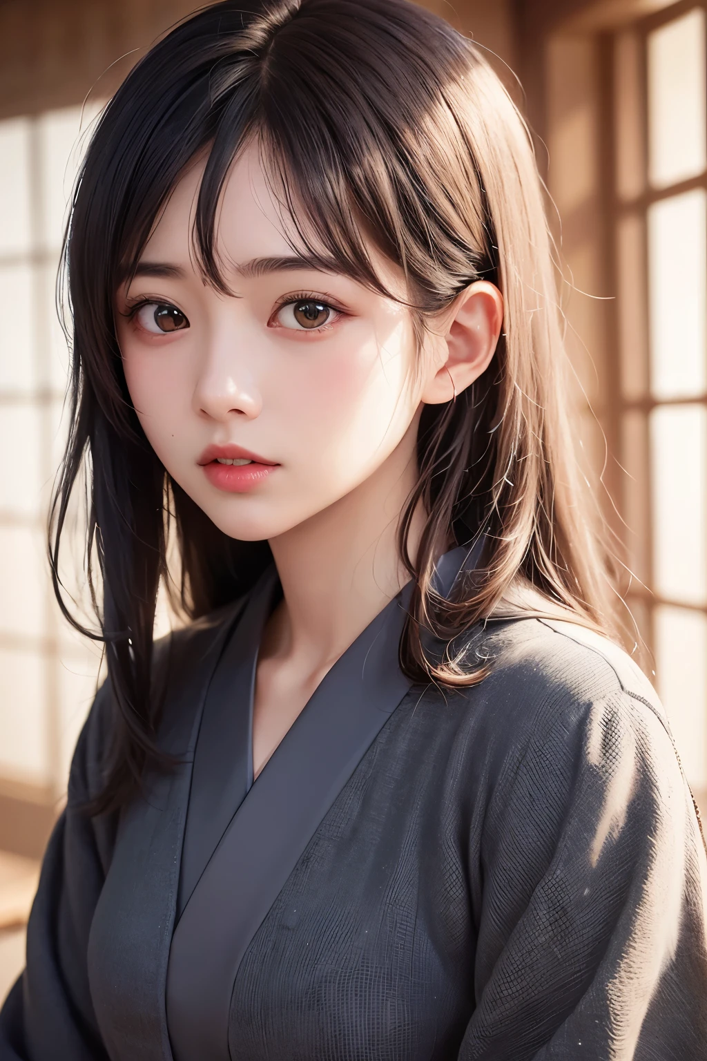 (1 nogizaka girl,raw photo,photo realistic:1.5),(best quality, high quality,HDR, highest quality,ultra high resolution,high resolution,high res,ultra high difinition,huge file size,8K,2K wallpaper,8K wallpaper,high quality texture,amazing,an extremely delicate:1.4),one girl, Japanese famous idol,beautiful face,small face,absurd,ridiculous,incredibly ridiculous,portrait,breasts close up,blurry background,(dress,cleavage,no makeup:1.2),medium skin,beautiful skin,detailed skin,small head,black hair,silky hair,(Japanese eyes,round eyes:1.5),detailed eyes,black eyes,Japanese idol eyes,(small facial parts:1.3),Japanese nose,5-fingers,(eyebrow:-0.5),(Light Particles, Lens Flare, Luminous Particles: 0.7),looking at viewer,bright lighting,professional lighting,girl