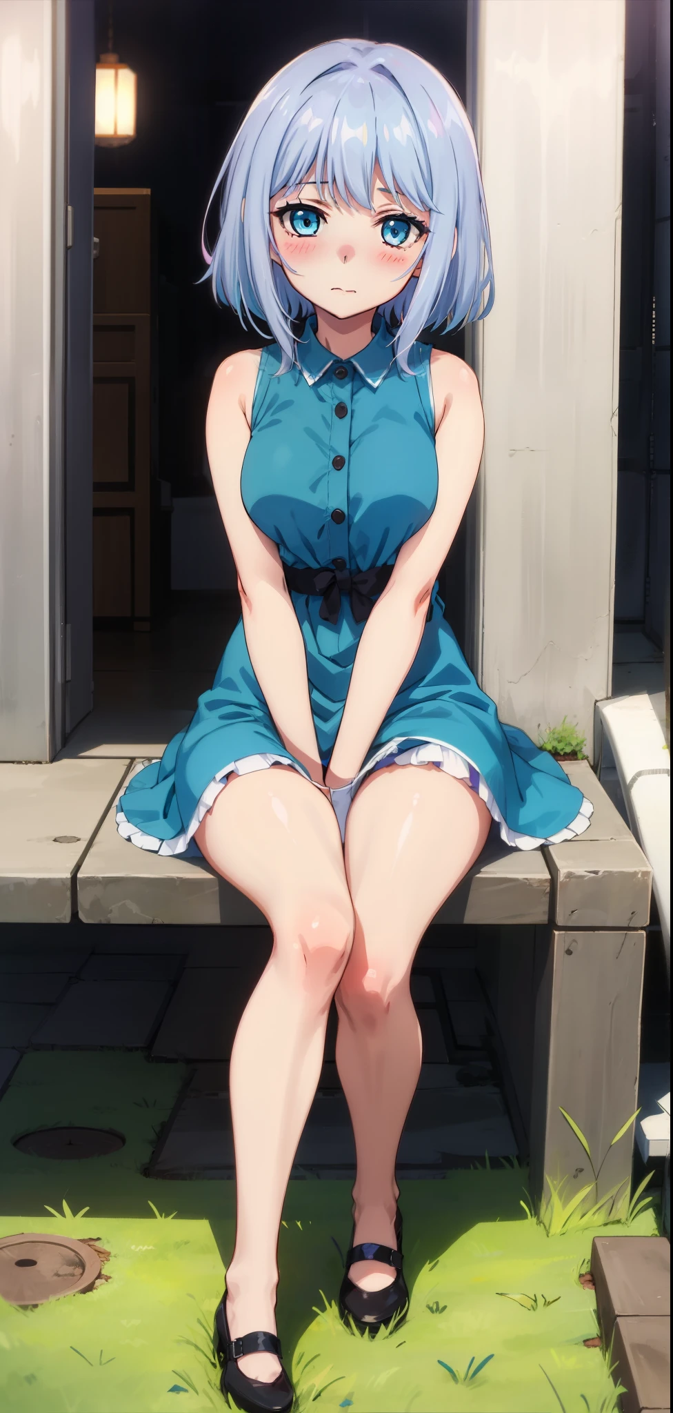 1 girl, kanon kanase, , blush, medium breasts, sleeveless, dress, sitting.