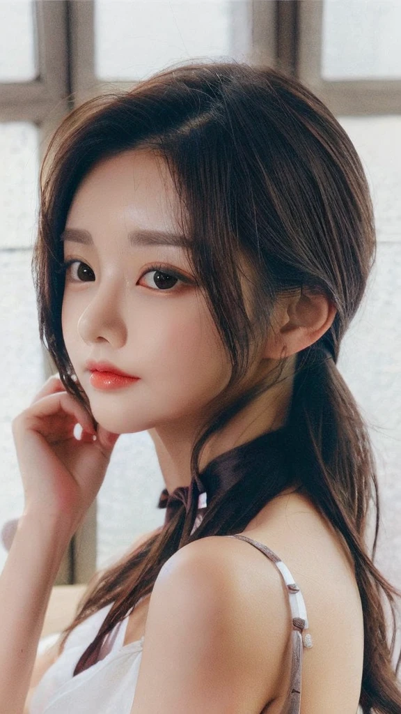 One woman,fully body photo,masutepiece, The highest image quality, High quality, the background is clear,Beautiful woman, Japanese, Detailed, Detailed eyes, Detailed skin, Beautiful skin, 超hight resolution, (reality: 1.4),Very beautiful woman, Slightly younger face, Beautiful skin, slender, (Ultra photo realsisim), (hight resolution), (8K), (Very detailed) (beautifully detailed eyes), (super detailed), (Detailed face), view the viewer, Fine details, Detailed face, Staring straight ahead, Staring straight ahead, photos realistic, Bright lighting, Professional Lighting, Black hair,poneyTail,a baby face,sixteen years old,Hairstyle: ponytail,wear a ribbon,Long ponytail hairstyle,winking,Clear sky, on grass, naked portrait, nude photography, shiny nipple, show armpit, no clothes, bare naked