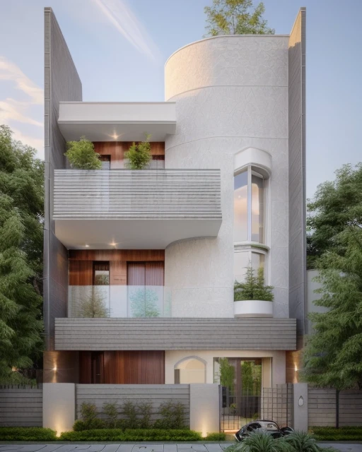 (masterpiece),(high quality), best quality, real,(realistic), super detailed, (full detail),(4k),8k,modern house exterior design,Modern architecture,Beautiful_sky,Day light, no_humans, outdoors,sky,tree,Garden flower front of building,