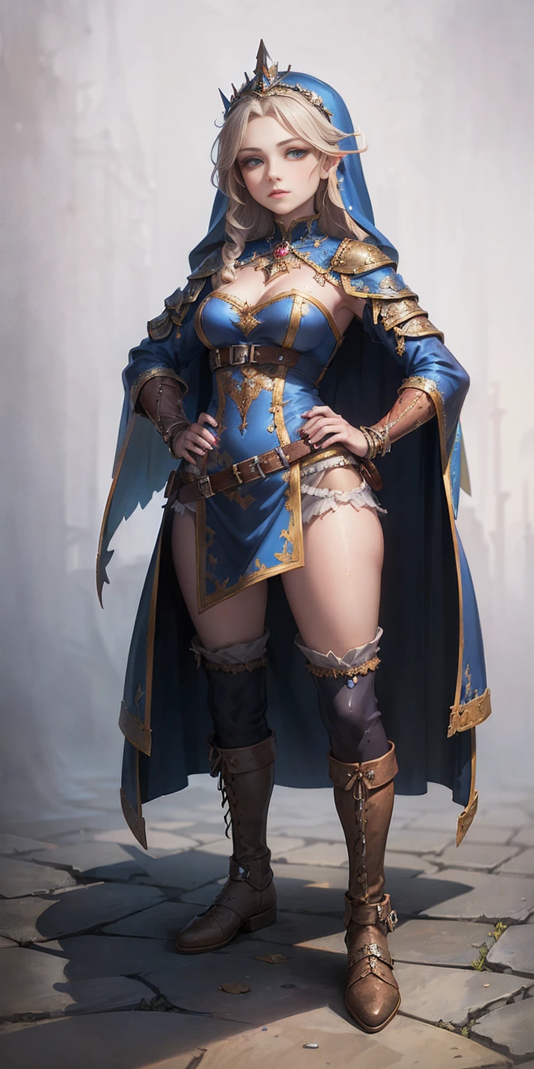 ((Masterpiece, white background)) full body of a woman in a dress with a veil, feet together, standing feet together, military boots, beautiful fantasy maiden slave warrior, beautiful fantasy art portrait, fantasy victorian art, medieval fantasy art, beautiful and elegant queen, portrait of queen of light, fantasy portrait art, gothic fantasy art, a beautiful fantasy empress, hands on hips