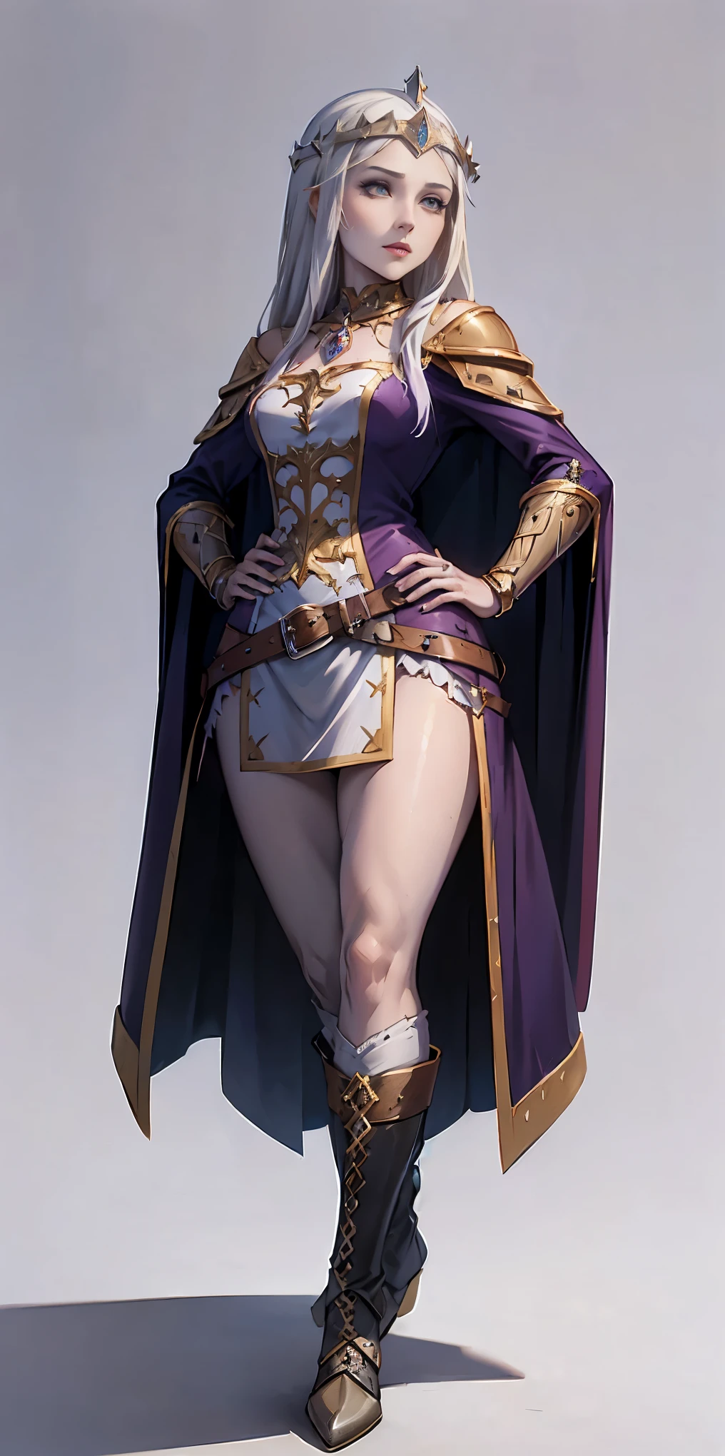 ((Masterpiece, white background)) full body of a woman in a dress with a veil, feet together, standing feet together, military boots, beautiful fantasy maiden slave warrior, beautiful fantasy art portrait, fantasy victorian art, medieval fantasy art, beautiful and elegant queen, portrait of queen of light, fantasy portrait art, gothic fantasy art, a beautiful fantasy empress, hands on hips (Camilla)