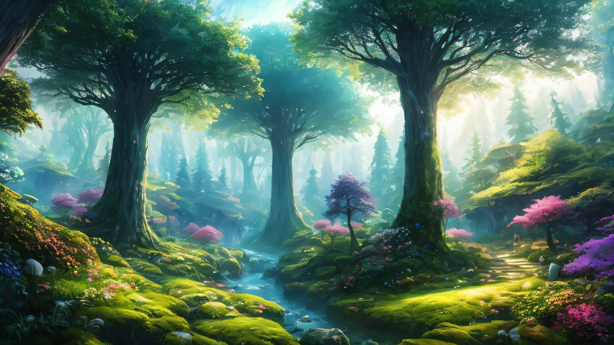 masterpiece, 最high quality, high quality,Very detailed CG unity 8k wallpaper, Enchanting and dreamy fantasy forest scenery, Towering Tree々with, Glowing Mushroom, hidden fairy valley, Creates a sense of mystery and fascination, Art Station, Digital Illustration, Complex, trend, pastel colour, oil, Award-winning photography, Bokeh, Depth of written boundary, High resolution, bloom, chromatic aberration ,Realistic,Very detailed, trend on Art Station, trend on CGsociety, Complex, Attention to detail, dramatic, art:Mid Journey