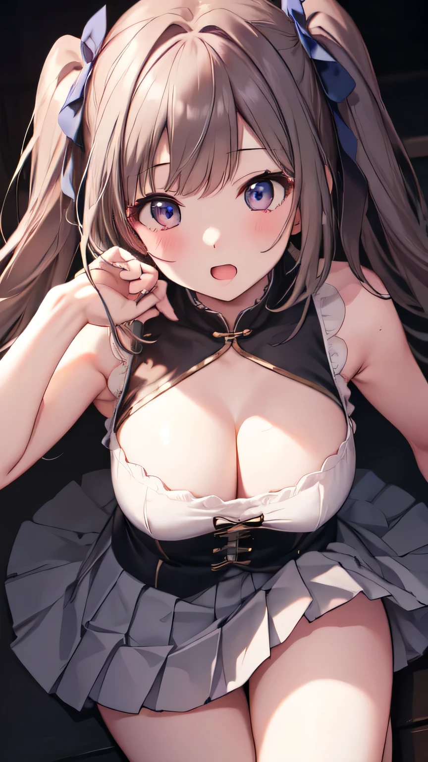 Very detailed、(8k, RAW Photos, highest quality, masterpiece:1.2), (Very detailed 8k wallpaper),shape、Professional Lighting,Sharp focus, Written boundary depth、
Browsing Caution、Clear Eyes、Perfect Anatomy、With a girl、、Twin tails、Emphasize cleavage、、(),Open Mouth、,、(Sleeveless tops:1.3) 、(Pleated skirt:1.3),、imminent kiss,Full thighs fully exposed、From above、、