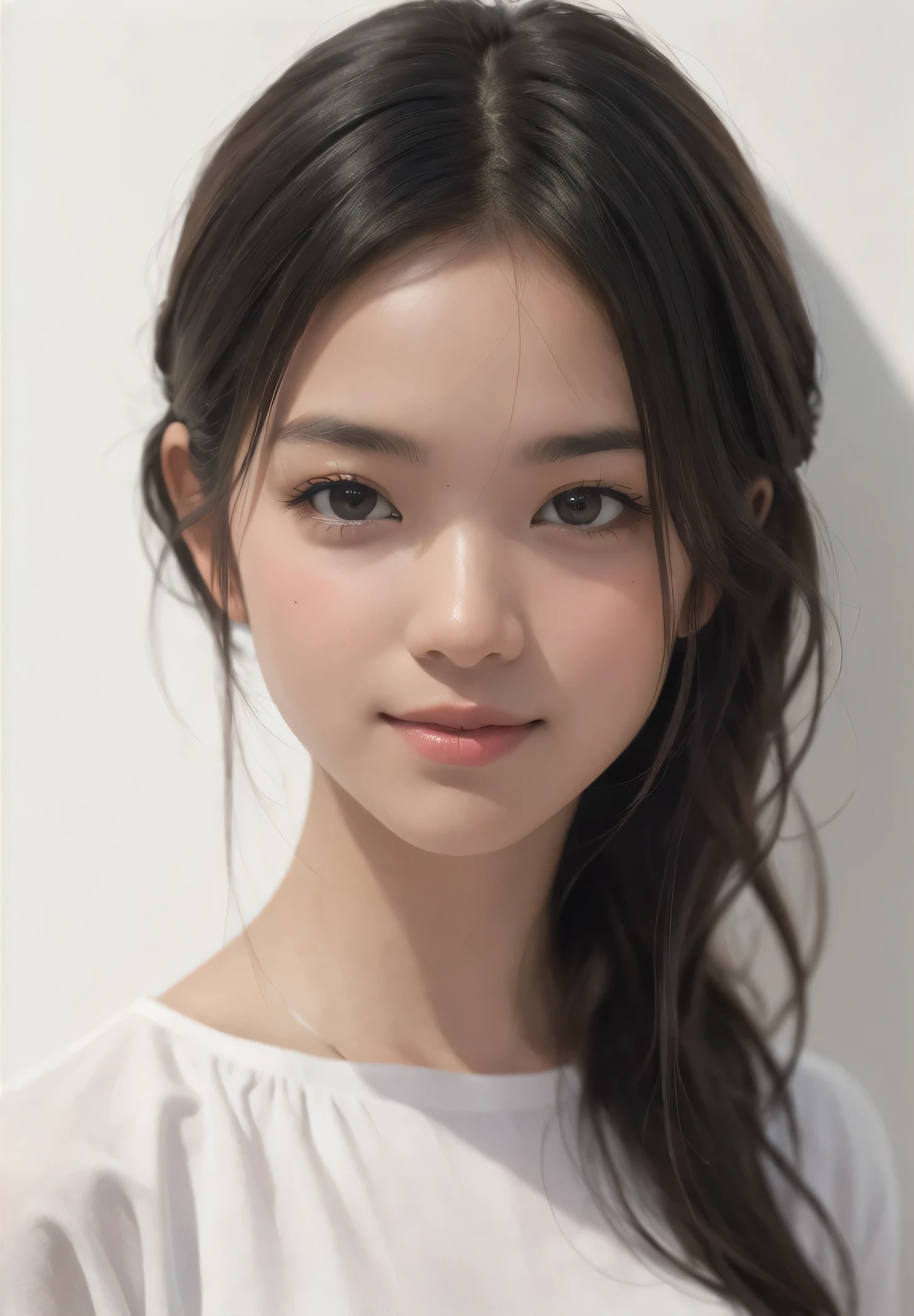 A filipina morena female girl aged 20, scenic professional photograph of (sharp focus:1.2), raw photo, DSLR photo, 8k hdr, ((masterpiece, best quality)), photorealistic, (photorealistic:1.2), HDR, high quality, high-definition, 1girl, standing 20 year old girl, Stands in front of a white photo canvas, (completely white background:1.2), Photorealistic, Hyperrealistic, Hyperdetailed, analog style, (soft lighting, soft shadow:1.4), realistic, masterpiece, best quality, ultra realistic, 8k, Intricate, High Detail, film photography, perfect viewpoint, highly detailed, wide-angle lens, hyper realistic, with dramatic sky, polarizing filter, natural lighting, vivid colors, everything in sharp focus, HDR, UHD, K, (cowboy shot), (beautiful_skin fair_skin white_skin), ((realistic_skin)), (young:1.4), perfect face, detailed beautiful face, glossy lips, smile, looking at viewer, peach perfect cheeks, angelic and innocent baby face,