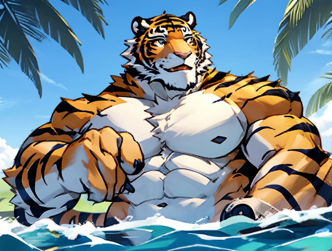 (((He has a tiger's head ))) caminhoneiro. He is lifting weights in the gym, treinando muito arduamente. Ele veste short de treino. bandana on neck, Watch & Bracelets. He wears gold chain around his neck.modern gym scene. Seu Corpo Pesa acima dos 180 quilos. Fotografia de corpo inteiro fotografia de Corpo completo.