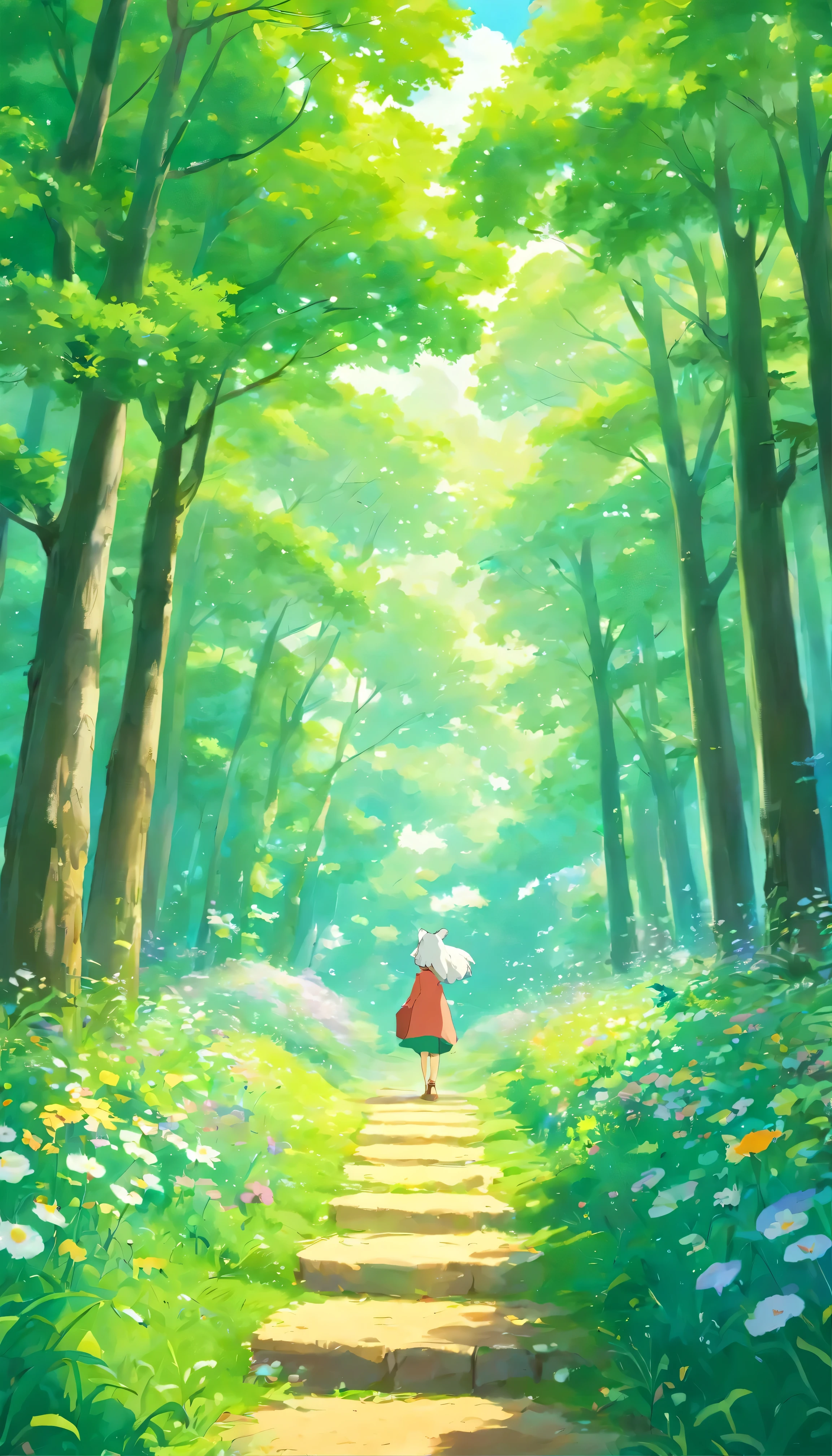 In the quiet and enchanting Studio Ghibli atelier、A masterpiece oil painting unfolds。Hayao Miyazaki's Petal Meadow、In that reality、Be authentic、beautifully、Featuring amazing charm、Comes to life with exquisite detail。Vivid petals spread across the canvas、The colours come in a variety of shades.、Each captures the essence of nature's complexity。 green々On the scenic landscape、A clear, calm green sky spreads out before you.、Gentle white clouds spread out like puffballs dancing in the wind.。Each brush stroke gives depth to the landscape.、It creates a deep connection between the viewer and the landscape.