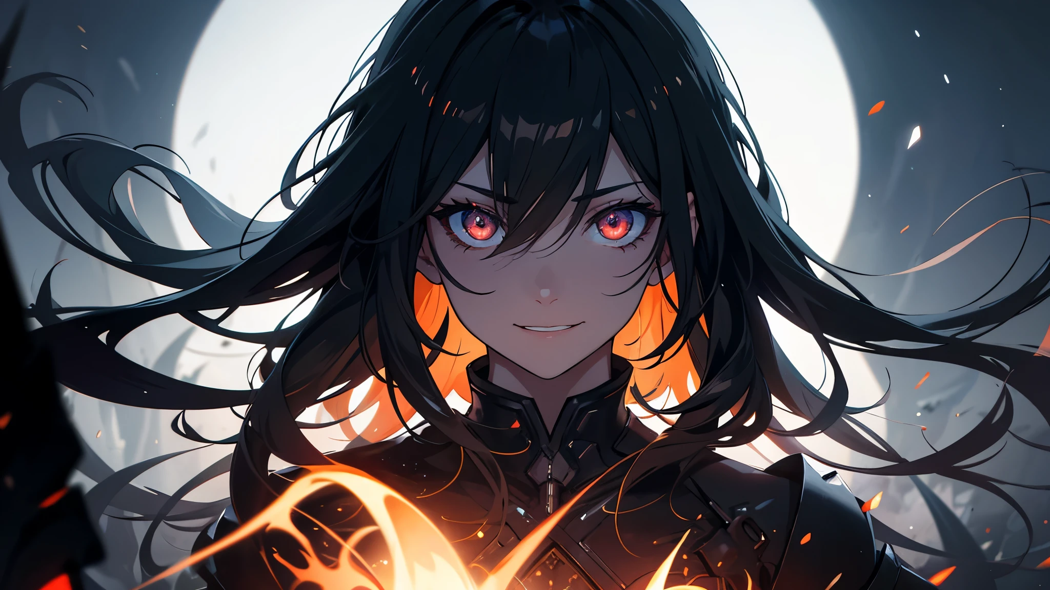 Glowing eyes in maximum darkness, A devilish smile with bared fangs, full dark, dark, break, female silhouette in the dark, Almost invisible, (Ultra-realistic), {Highly detailed CG unit 8k wallpaper}, Vast landscape photography, (Showing people、Low distance shot with focus on the scene, Vast open field views), (Low angle shot), (highlight: 0), (Low Light: 0.5)(Warm light source: 0.5), More information Complex, (Rainbow-colored: 0.5), (Bright lighting), (Atmospheric lighting), darkest