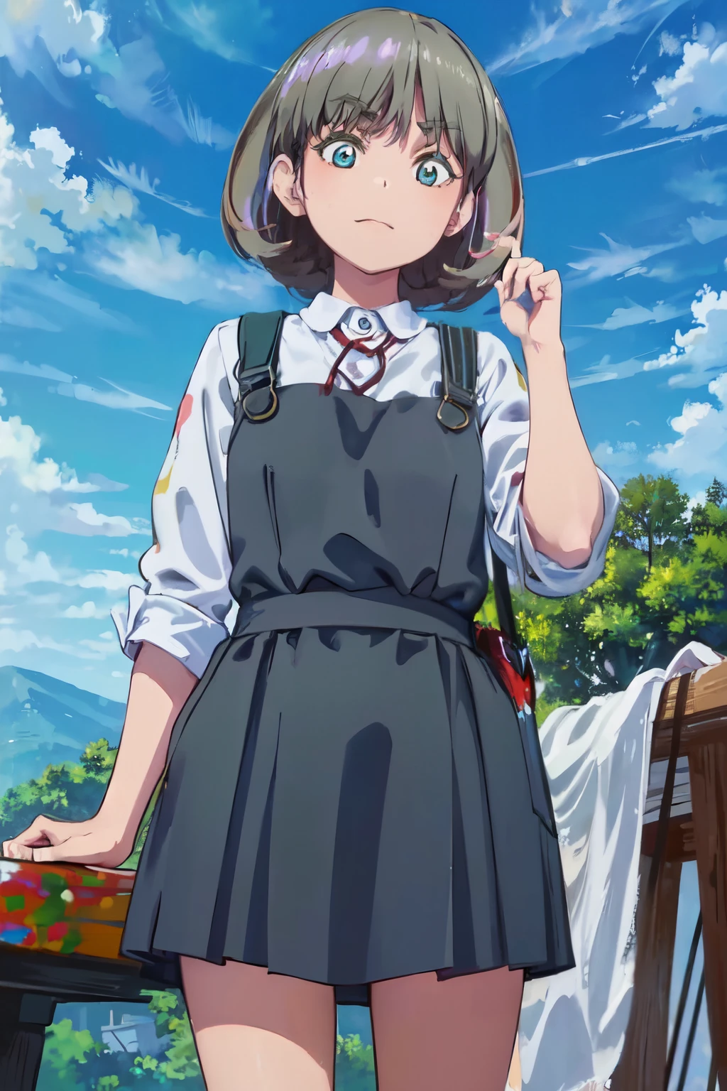 ((masterpiece)),(best quality,top quality,8k,32k),(illustration,waterpaint,paint,painting),ultra detailed eyes and face,surreal,keke tang,keke,cute japanese girl wearing cool clothes,gray short hair,kirakira face,park,high res,high sharpness