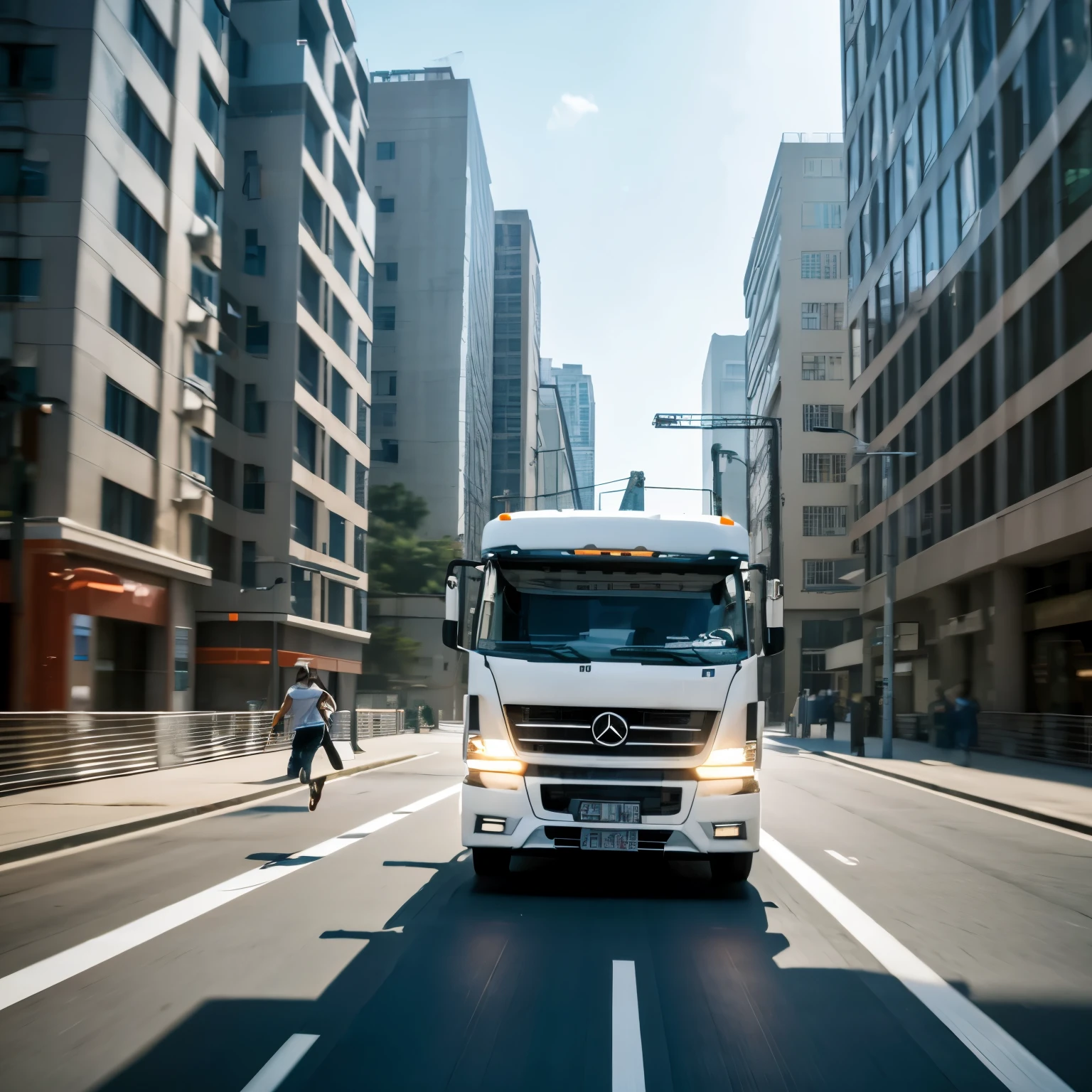 Futuristic Truck Running with gusto Logistics center in the background