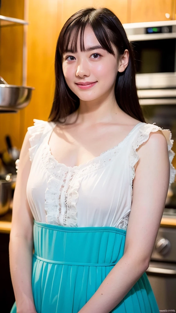 "(highest quality,8K,High resolution,masterpiece:1.2),Super detailed,(realistic,photorealistic,photo-realistic:1.37),soft focus,18-year-old,beautiful and detailed face,Detail view,renaissance art,delicate artwork,kitchen,kitchen apron,teenage girl,seductive lingerie,Gentle milk dripping onto my chest, Bright colors,studio lighting"