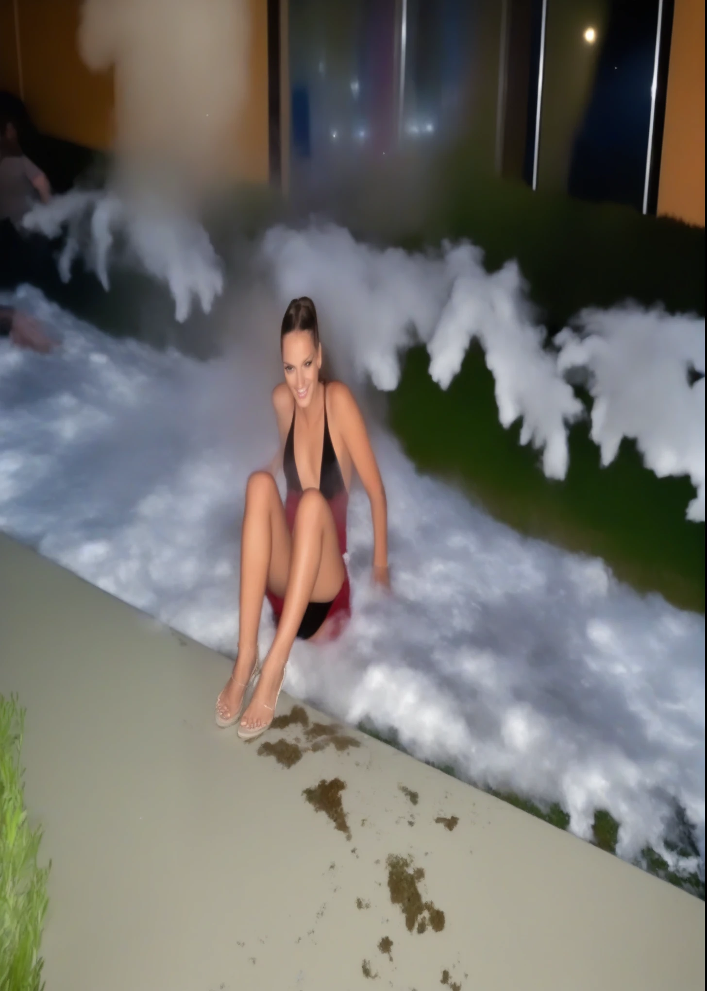 smiling woman in red dress and man in black jacket posing for a picture, chillin at the club together, at the , taken in night club, very very low quality picture, with eddie murphy, nigth, dave chappelle, leaked photo, smoking a weed with snoop dogg!!, profile picture, mid 2 0's female