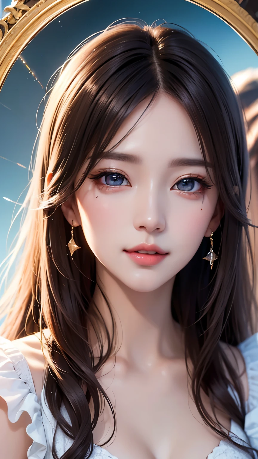 best quality, super fine, 16k, incredibly absurdres, extremely detailed, portrait, beautiful woman, prism effect, mirror effect, wind effect, light effect