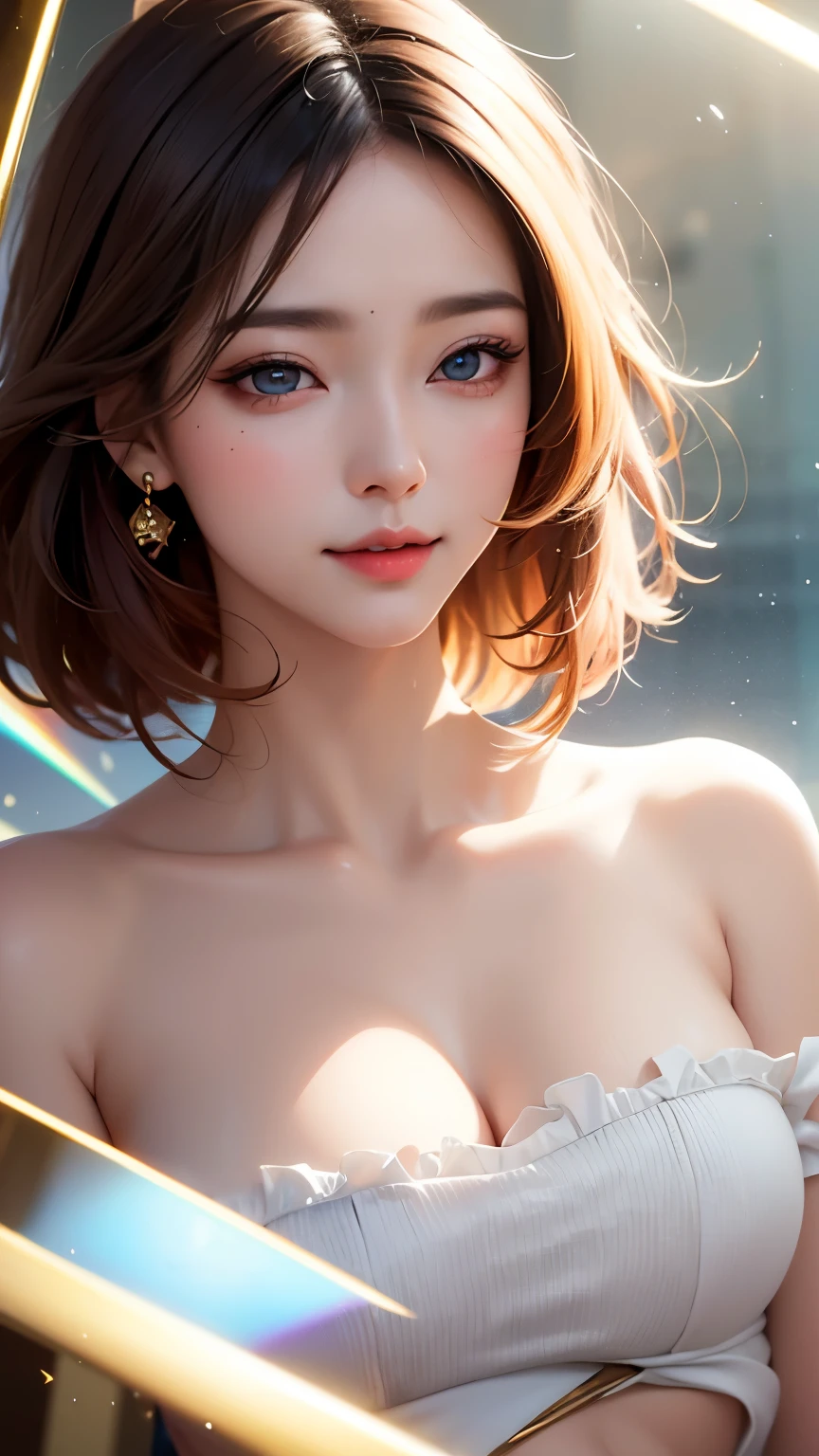 ((best quality, masterpiece, high resolution)), (8K UHD, high quality, volumetric light, duotone lighting, edge lighting), (1girl), (dark studio, high detail skin: 1.2, high resolution :(4K, 8K), DSLR, soft light), ((shoulder-length short hair, half face, backlight, transparent), (porcelain dress, hair accessories, necklace, jewelry, beautiful face, body, Tyndall effect )),(Bokeh),,Photo)