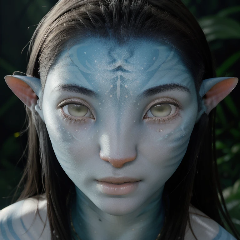 avatar style, (face portrait:1.6), naavi, 1girl, asian female, red eyes, ((eyebrowless)), pointy ears, (white skin tone:1.0), (straight hair:1.0), black hair color, ((long hair)), (young adult), 18 years old, face wrinkles, wearing colorful tribal clothing, (wearing tribal acessories), detailed eyes, toned body, muscled body, vibrant colors, glowing, ethereal atmosphere, surrealistic dreamy lighting, textured skin, otherworldly beauty, mesmerizing photography, (best quality, highres), vivid colors, ultrarealistic, skin details, striped skin, sfw, face close-up:0.5, ultradetailed body, ((white skin)), AvTsireya, (albino person), albinism:1.5