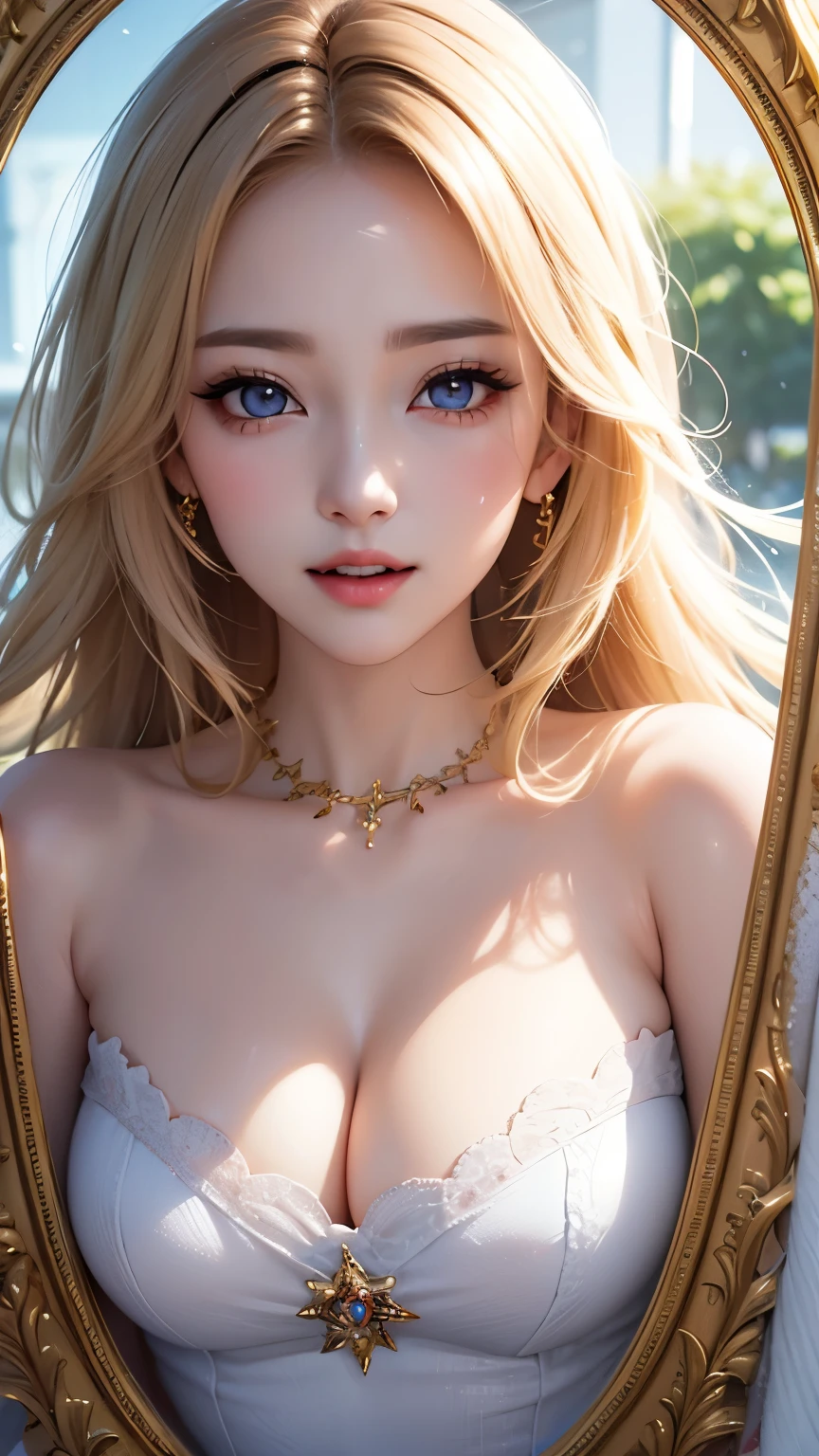 best quality, super fine, 16k, incredibly absurdres, extremely detailed, portrait, beautiful woman, prism effect, mirror effect, wind effect, light effect