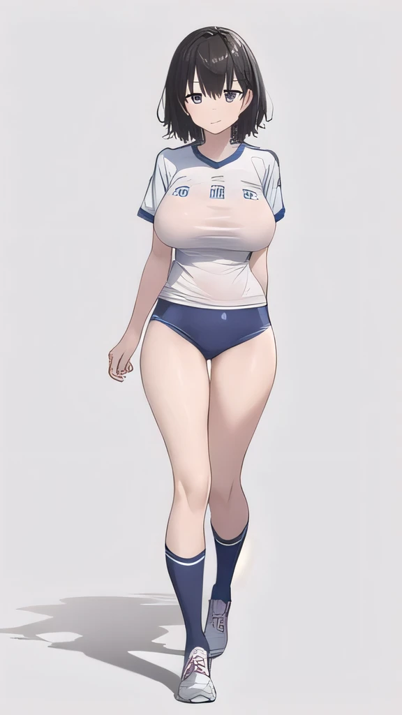 masterpiece、highest quality、beautiful girl、One Woman、Big Breasts、Nipple erection、Running shirt、spatessy Hair、Wet costume、Shiny knee socks、Narrow waist、Full body portrait