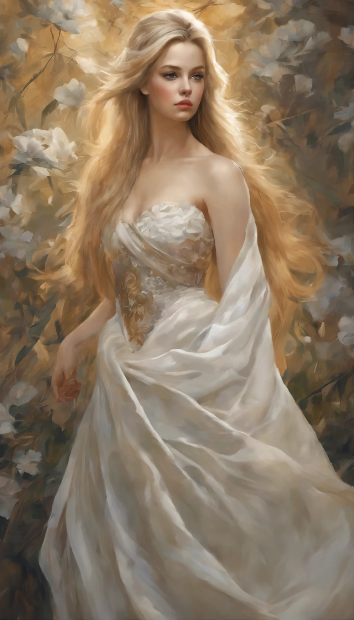 A masterpiece by a very delicate and beautiful girl.、Long blonde hair cascading down her shoulders、With soft impasto strokes、Capture your audience's attention with this top-quality illustration。Her highly detailed features are intricately depicted on the canvas.、Every strand of hair is rendered with incredible detail。The girl in the most exquisite outfit、She gazes directly at the viewer with a captivating expression that brings the painting to life.。Every curve and line is expertly rendered with the utmost realism and realism.、This is a true work of art worthy of being one of the world's greatest theatres.。Oil paintings are vibrant with rich, vibrant colors and textures.、amazing