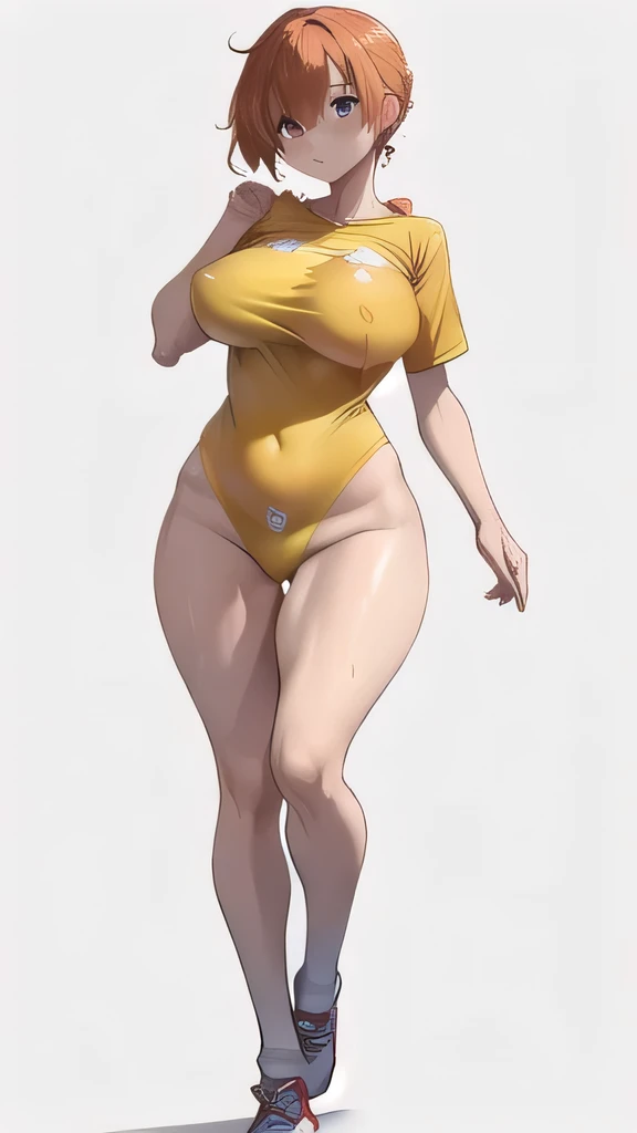masterpiece、highest quality、beautiful girl、One Woman、Big Breasts、Nipple erection、Running shirt、spatessy Hair、Wet costume、Shiny knee socks、Narrow waist、Full body portrait