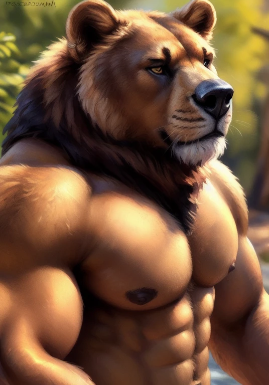 Lion, bear, male, solo, adult, abs, pecs, nipples, shirtless, muscular, serious_face, bodybuilder body, beefy,
by bruteandbrawn, by personalami, by kenket, (intricate, high detail, film photography, soft focus, RAW candid cinema,
photorealism, realistic, photorealistic, analog style, subsurface scattering,
masterpiece, best quality, ultra realistic, 8k)