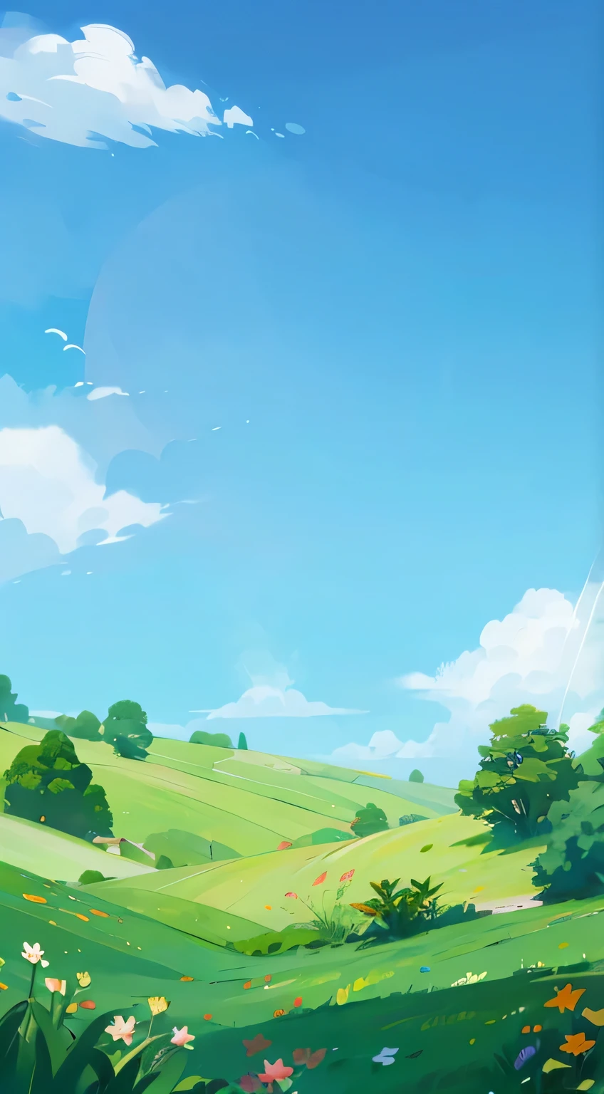Green lawn、Sunshine、Flowers,Very detailed,Perfect illustration,High quality photos,8k,A lot of clouds