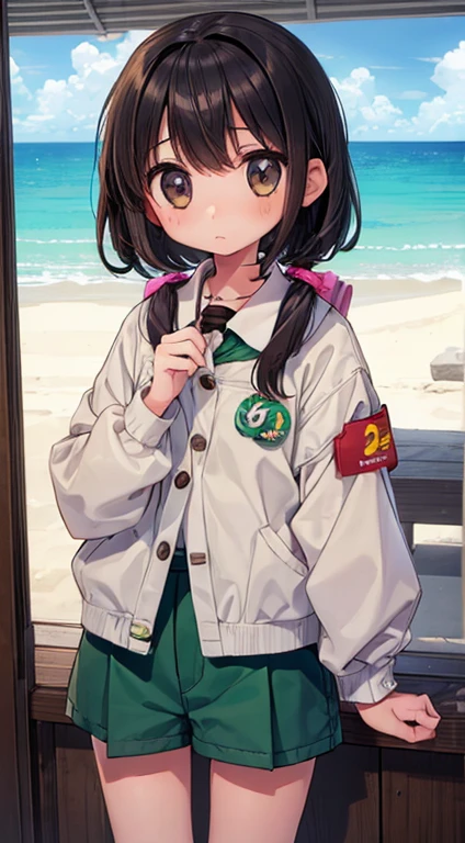 (girl Scout:1.3)、、Cute  girl、12 year old girl、shorts