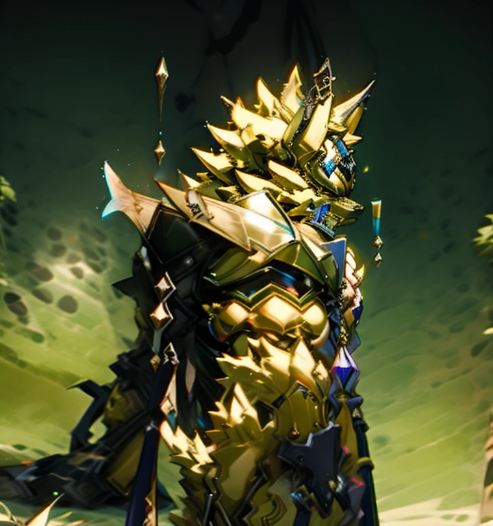 Zeraora's giant robot. (masterpiece, best quality, detailed:1.2) (Pokémon) Powered exoskeleton with the same design as Zeraora big muscle, GIANT, pecs, triceps, traps, waist narrow. bulge in the crotch, with huge golden laser sword, body full of huge muscles. also have a cloak on my back. The cloak is so long that it touches the ground, showing off muscles, mechs, Correct limbs, detailed full body, Very muscular, Large pecs, Heavyweight, Bodybuilder figure, Wearing cyberpunk mecha, big bump, sparkling skin, Vibrant colors, 4K, realism, Don't stray too far from Zeraora's design, Furry Heroes, Main is yellow COLOR, have big wings. )