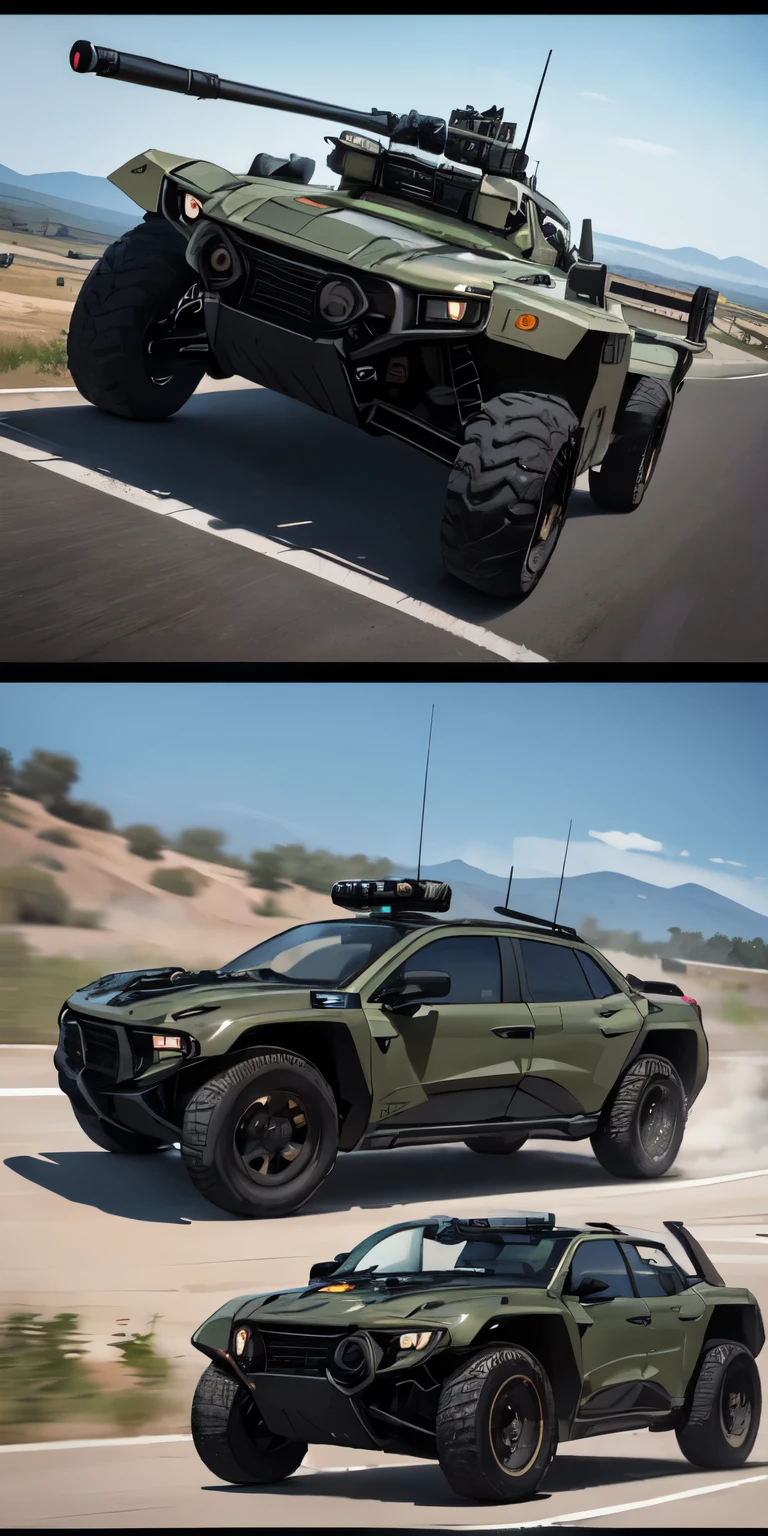 VEHICULO blindado militar FUTURISTA, fibra de carbon , similar a un tanque, dron terrestra, orugas de tanque, the size of 2 humans, longitud 3.5 metros, altura 1.5 metros, torreta con ametralladora garling, random angle