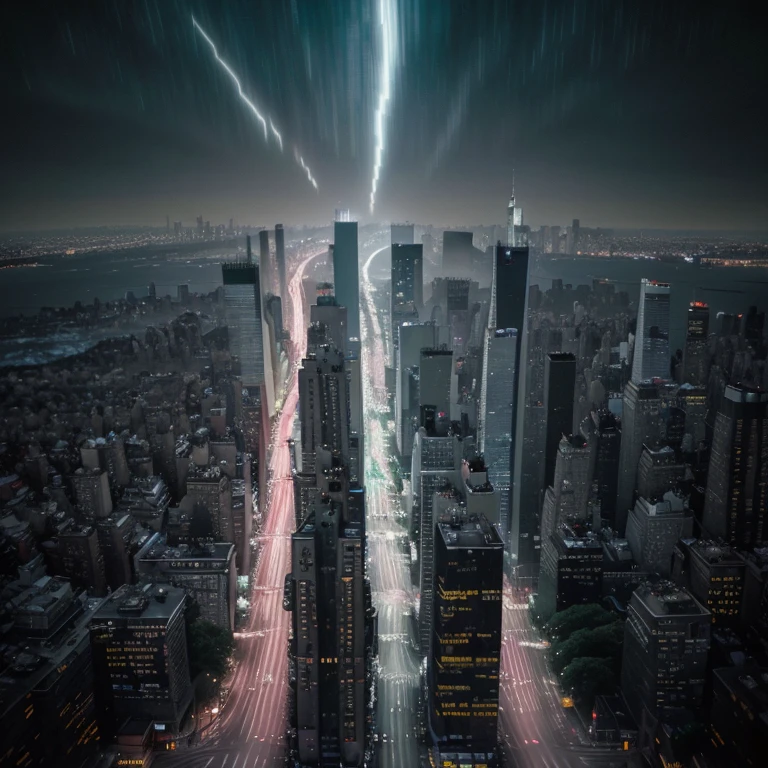 (best quality,highres:1.2),ultra-detailed,realistic night scene,New York City,twinkling lights,streets of New York at night,dynamic cityscape,moonlit sky,urban night view,glowing city streets,dark shadows,reflection of lights in wet pavement,impressive skyscrapers,traffic lights,car headlights,pedestrians walking,pulsating energy,city that never sleeps,nighttime charm,metropolis after dark,quiet corners amidst the bustling city,neon signs illuminating the streets,dazzling and vibrant colors,blurred motion of passing cars,long exposure photography:1.1,warm color temperature,city silhouettes against the sky,atmospheric mist,nighttime reflections in windows,calm and peaceful ambiance,majestic architecture,moody atmosphere.