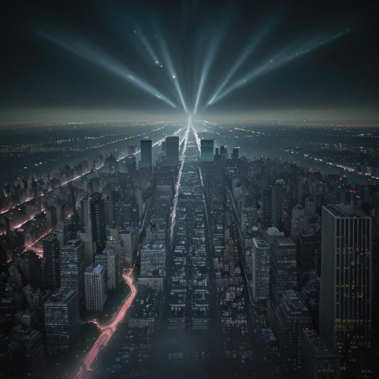 (best quality,highres:1.2),ultra-detailed,realistic night scene,New York City,twinkling lights,streets of New York at night,dynamic cityscape,moonlit sky,urban night view,glowing city streets,dark shadows,reflection of lights in wet pavement,impressive skyscrapers,traffic lights,car headlights,pedestrians walking,pulsating energy,city that never sleeps,nighttime charm,metropolis after dark,quiet corners amidst the bustling city,neon signs illuminating the streets,dazzling and vibrant colors,blurred motion of passing cars,long exposure photography:1.1,warm color temperature,city silhouettes against the sky,atmospheric mist,nighttime reflections in windows,calm and peaceful ambiance,majestic architecture,moody atmosphere.
