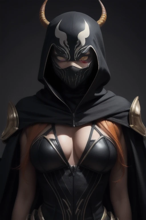 Orange hair, yellow eyes, snake pupils, Dark skin, assassin, Elf princess, Cobra hood, venom armor,