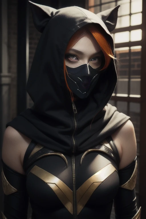 Orange hair, yellow eyes, snake pupils, Dark skin, assassin, Elf princess, Cobra hood, venom armor,