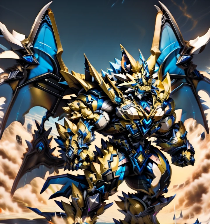 Zeraora's giant robot. (masterpiece, best quality, detailed:1.2) (Pokémon) Powered exoskeleton with the same design as Zeraora big muscle, GIANT, pecs, triceps, traps, waist narrow. bulge in the crotch,
body full of huge muscles.
showing off muscles, mechs, Correct limbs, detailed full body, Very muscular, Large pecs, Heavyweight, Bodybuilder figure, Wearing cyberpunk mecha, big bump, sparkling skin, Vibrant colors, 4K, realism, Don't stray too far from Zeraora's design, Furry Heroes, Main is yellow COLOR, have big wings.