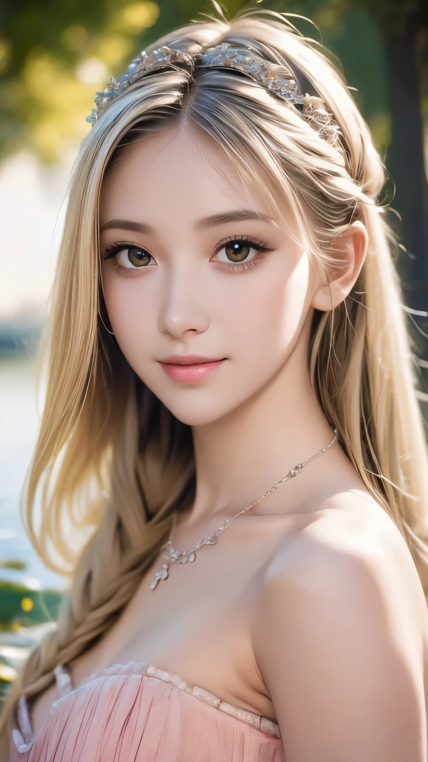 Superb Quality, Masterpiece, High Resolution, 1Girl, Blush, (Seductive Smile: 0.8), Star Pupil, , Hair Accessories, Necklace, Jewelry, Beauty, on_body, Tyndall Effect, Realism, Lotus Pond, Light Edge, Two-tone Lighting, (High Detail Skin: 1.2), 8K UHD, DSLR, Soft Light, High Quality, Volume Lighting, Candid Photo, High Resolution, 4K, 8K, Background Bokeh