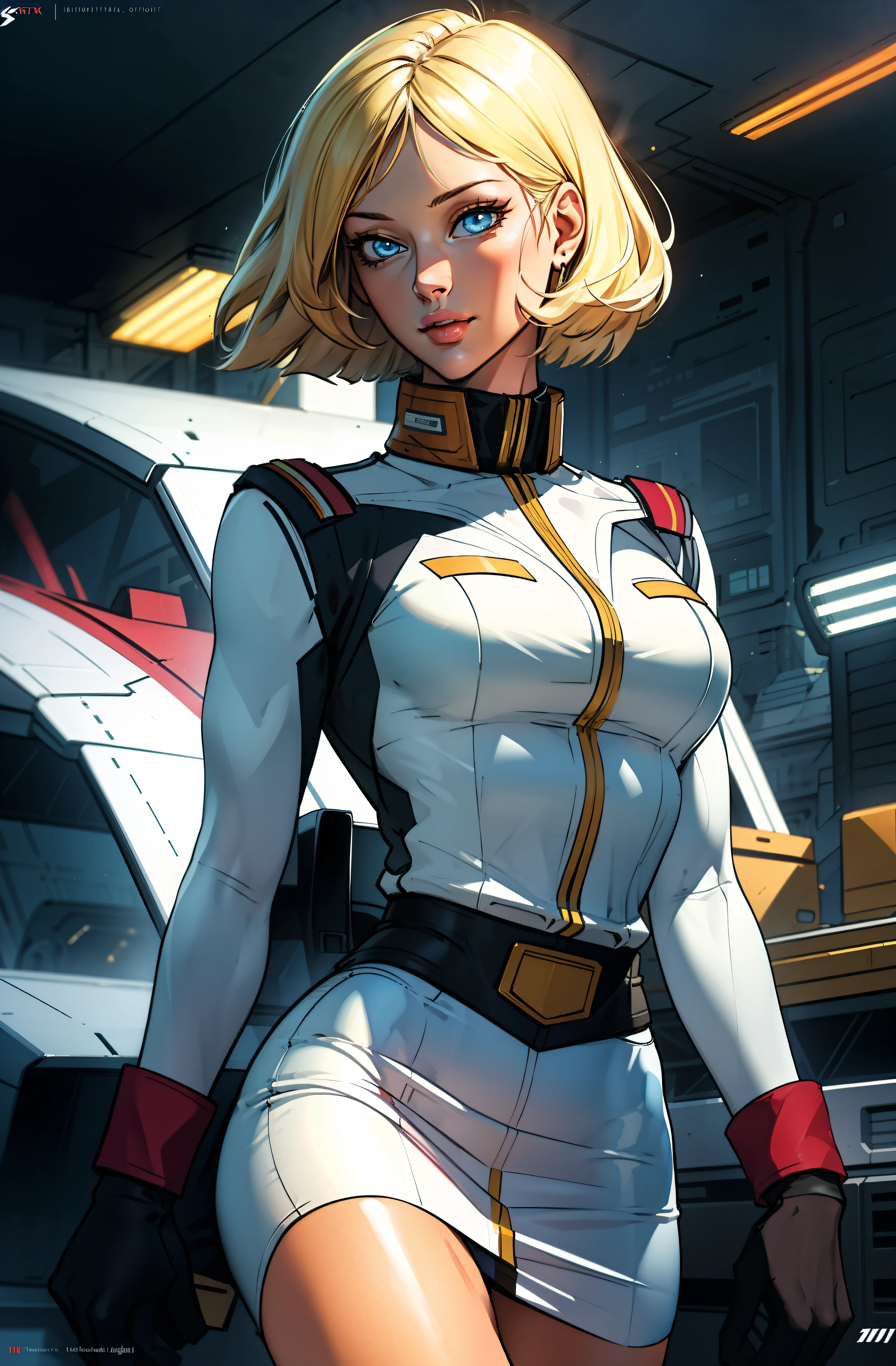 ((masterpiece)), ((cinematic lighting)), realistic photo、Real Images、Top image quality、1girl in, sayla mass, Elegant, masterpiece, Convoluted,Ultra mini skirt、wide ????, Realistic, Best Quality, absurderes, high face detail, Perfect eyes, mature, Cowboy Shot, , Vibrant colors, White uniform, Skirt,