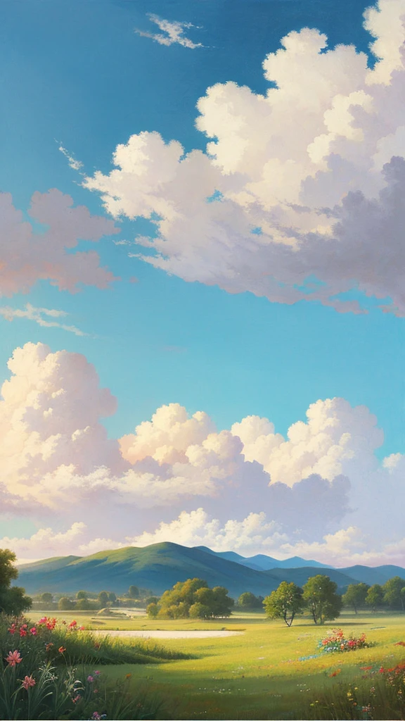 Landscape painting、Sky and Clouds、Rainbow gradient、White and pale colors