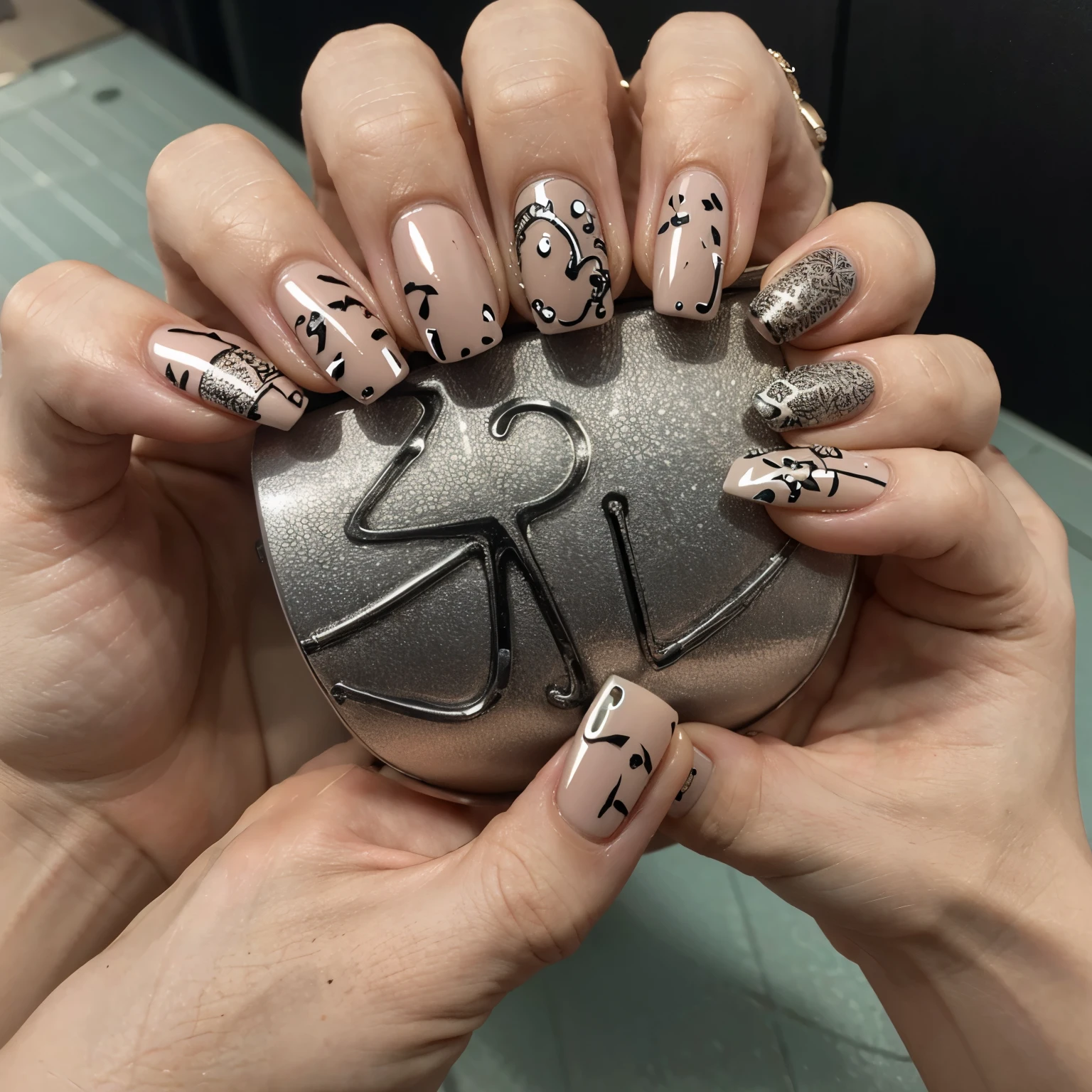 Nails with nail stamping design, hand only