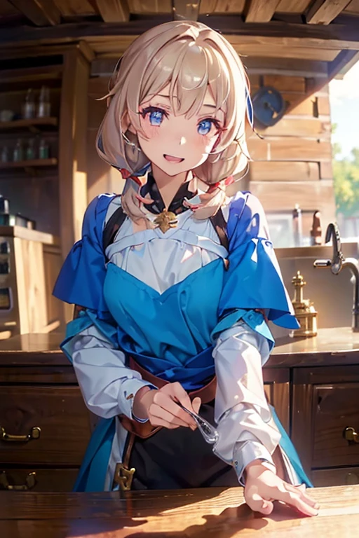 (fantasy:1.5),(anime,8k,masterpiece, top quality, best quality,beautiful and aesthetic:1.2,professional illustrasion:1.1,ultra detail:1.3,perfect lighting),extremely detailed,highest detailed,incredibly absurdres , highres, ultra detailed,intricate:1.6,(Alchemy Workshop:1.4),A girl mixing,Medicine in many small bottles,holding small potion,colorful:1.4,zentangle,(1girl),(girl),(Three kingdoms female warload),(highly detailed beautiful face and eyes,firm breasts),oily skin,((black,hair,short bob with short pony tail hair)),thin pubic hair,cute,lovely,34 years old,alchemist costume,Merchant's Clothing,smile,in the kitchen,smile,seductive weak smiling,(with sparkling eyes and a contagious smile),open mouth, Looking at Viewer,