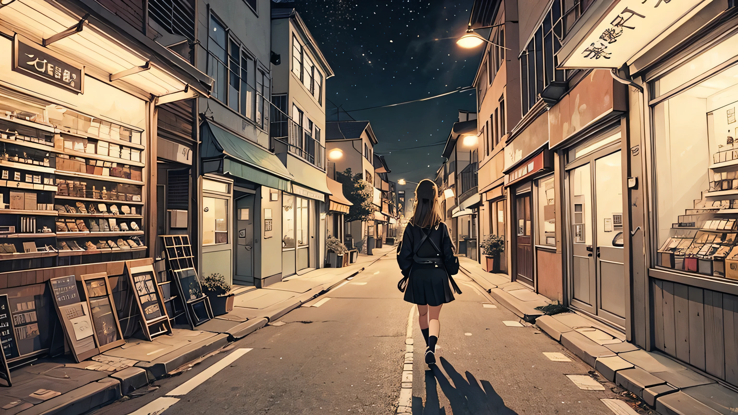 1 girl, 90s anime style, I have headphones on, Walking in the city at night, Chill, Emotional, Lo-Fi