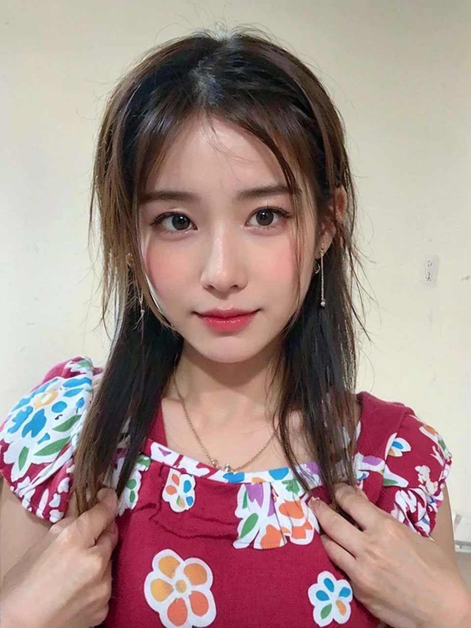 (masterpiece:1.3), (8K, Photorealsitic, Raw photography, Top image quality: 1.4), Japan high school girls、(Random hairstyles:1.2)、cleavage of the breast:1.2、Super Detail Face、Eye of Detail、double eyelid、Bring your chest together、sharp focus:1.2、prety woman:1.4、light brown hair、top-quality、masterpiece、超A high resolution、(Photorealsitic:1.4)、Highly detailed and professional lighting smile、Loose and light knitwear、Shoulder out、slender、serious facial expression、short-haired、Fatal position