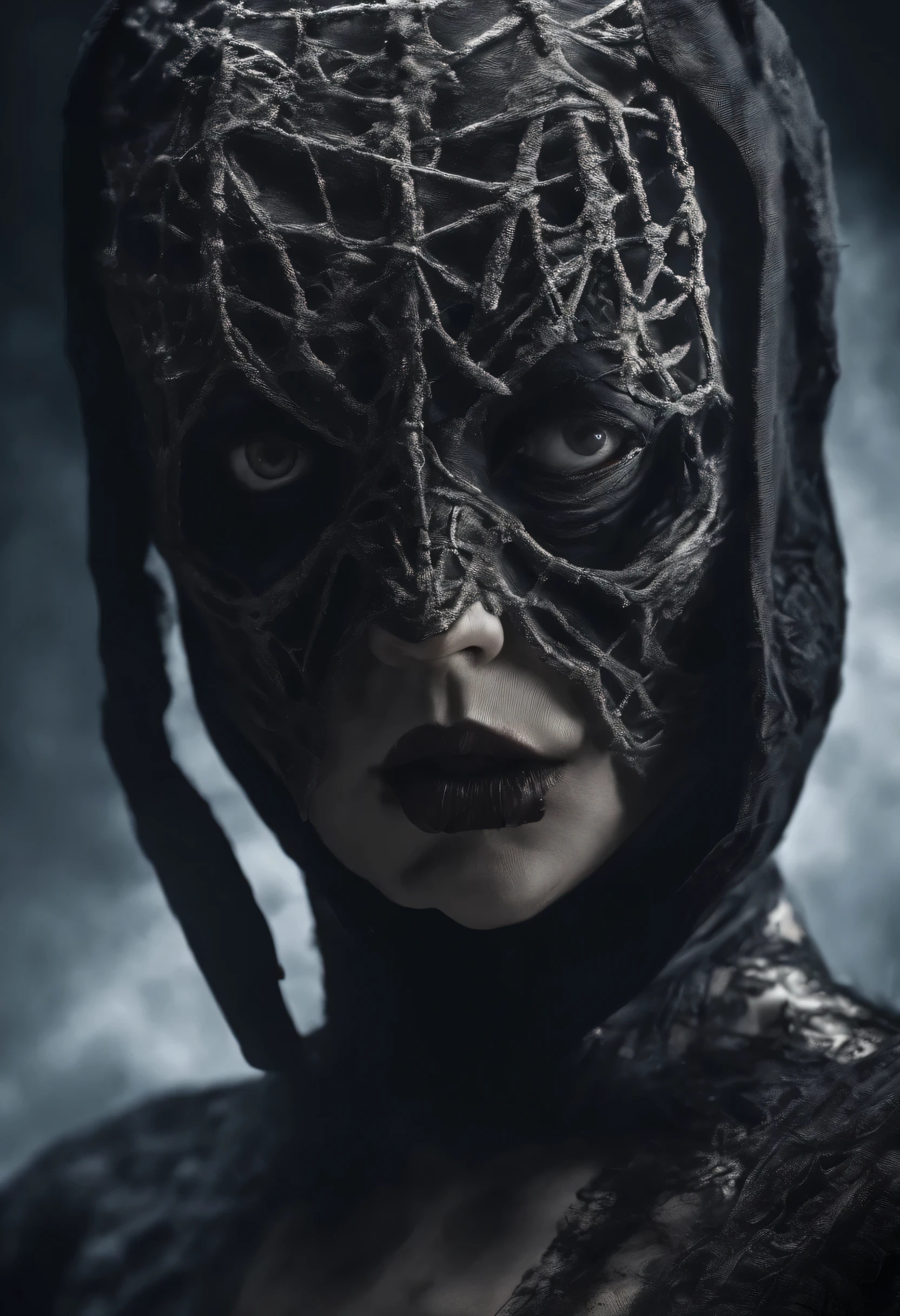 Woman wearing a creepy mask、He tilts his head and looks at you、 (Tabletop:1.2), highest quality, High resolution, (Beautiful fine details:1.6), Highly detailed face, Perfect lighting, Highly detailed CG