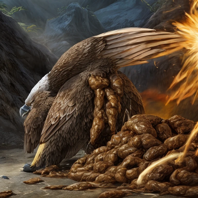photorealistic, solo, ((((ass up, feral eagle, hyper excessive feces, screaming)))), hyper realistic, cinematic colors, cinematic lighting, incredible detail, 16k resolution, award winning photography, ((((feral, rear view)))), ((((feces, scat, excessive scat spatter on ground, projectile scat, scat explosion)))), ((((rear view)))), ((((white scat, white feces))))