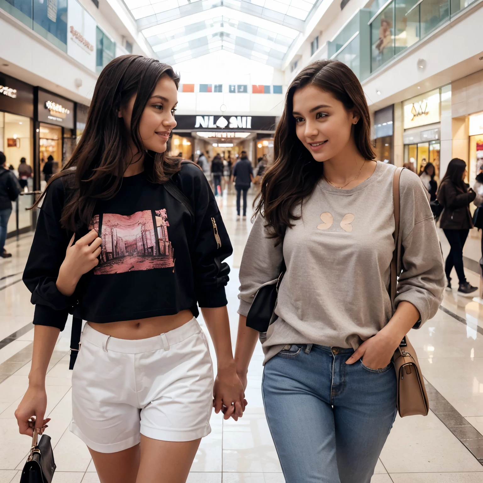 Cute couple, matching outfit, in the mall
