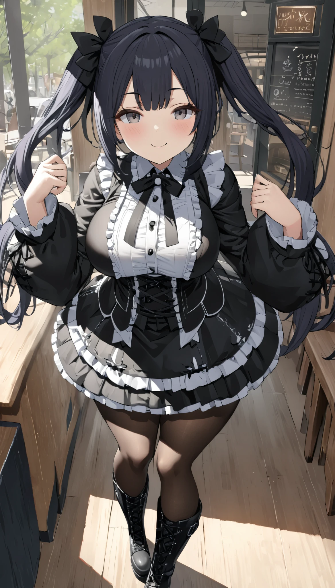 Anime girl in a black and white dress and black boots - SeaArt AI