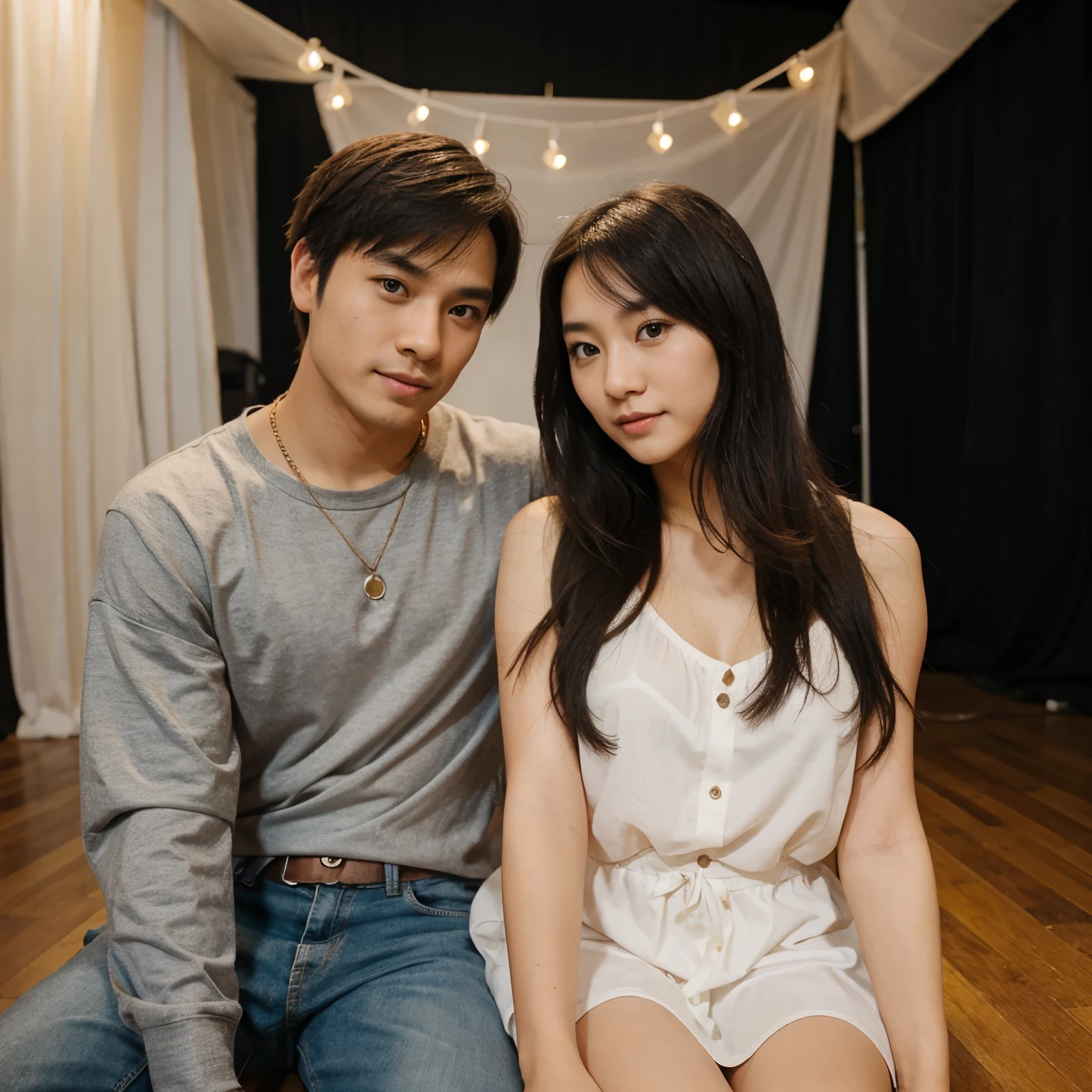 Cute couple, asia, photo studio