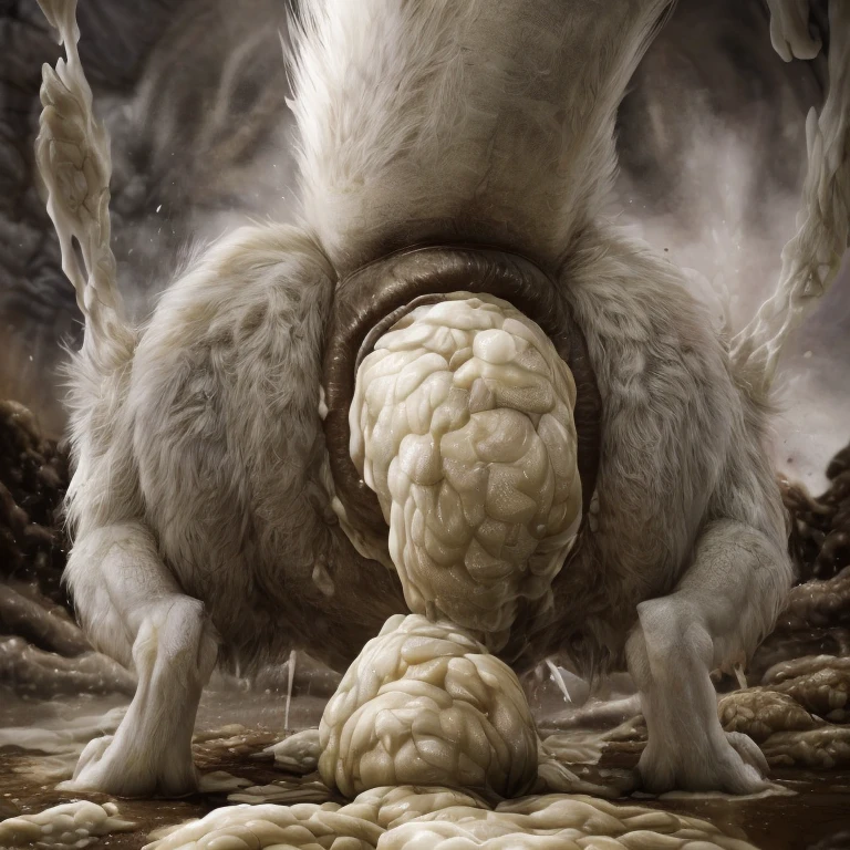 (best quality,highres,masterpiece:1.2),ultra-detailed,(realistic:1.37),explicit furry artwork by qwertydragon,(feral),(dromaeosaur),(thick sheath),(large tail),(balls),(solo),(wingless) (equine flared penis) (big balls) (big puffy anus) (white body) (white feathers) (anus focus) (cute chibi) (soft) (very detailed textured anus) (grotesque anus)(cute face) (