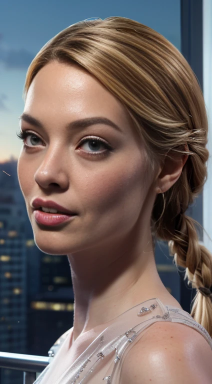 photo of Jeri Ryan, braided hair, RAW, beautiful woman, ((portrait)), ((detailed face:1.2)), ((detailed facial feature, detailed skin, clear skin), (perfect proportioned body), (wearing a colorful dress) (high detailed city environment, apartment balcony), (realistic photo, best quality, detailed), (8k wallpaper), (cinematic lighting, dramatic lighting) (sharp focus, intricate)