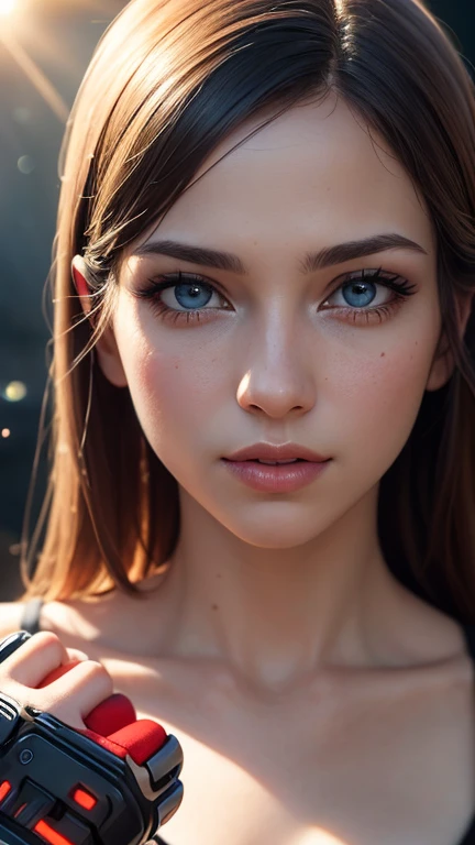 (skin dents:1.5), realistic, realistic, (masterpiece:1.5), concept art, intricate details, very detailed, realistic, octane rendering, 8k, unreal engine, dynamic pose, highest quality, High resolution, (realistic face:1.1), (hyper realism:1.1), ((full_body)), perfect eyes, (shiny skin: 1.2), (((hairstyle))), (((perfect hands)) ), (Very detailed background), ((dynamic background) ), ((sun)), (light), ((1 girl)), good looking, robot (((Shiny mechanical shape))), ((fine eyes, high quality eyes, high quality face)), (very complicated dress), short blonde hair, sun, sunlight, ((dramatic)), amazing, Depth of the bounds written, Bokeh, 4k, gothic, Ash, particle