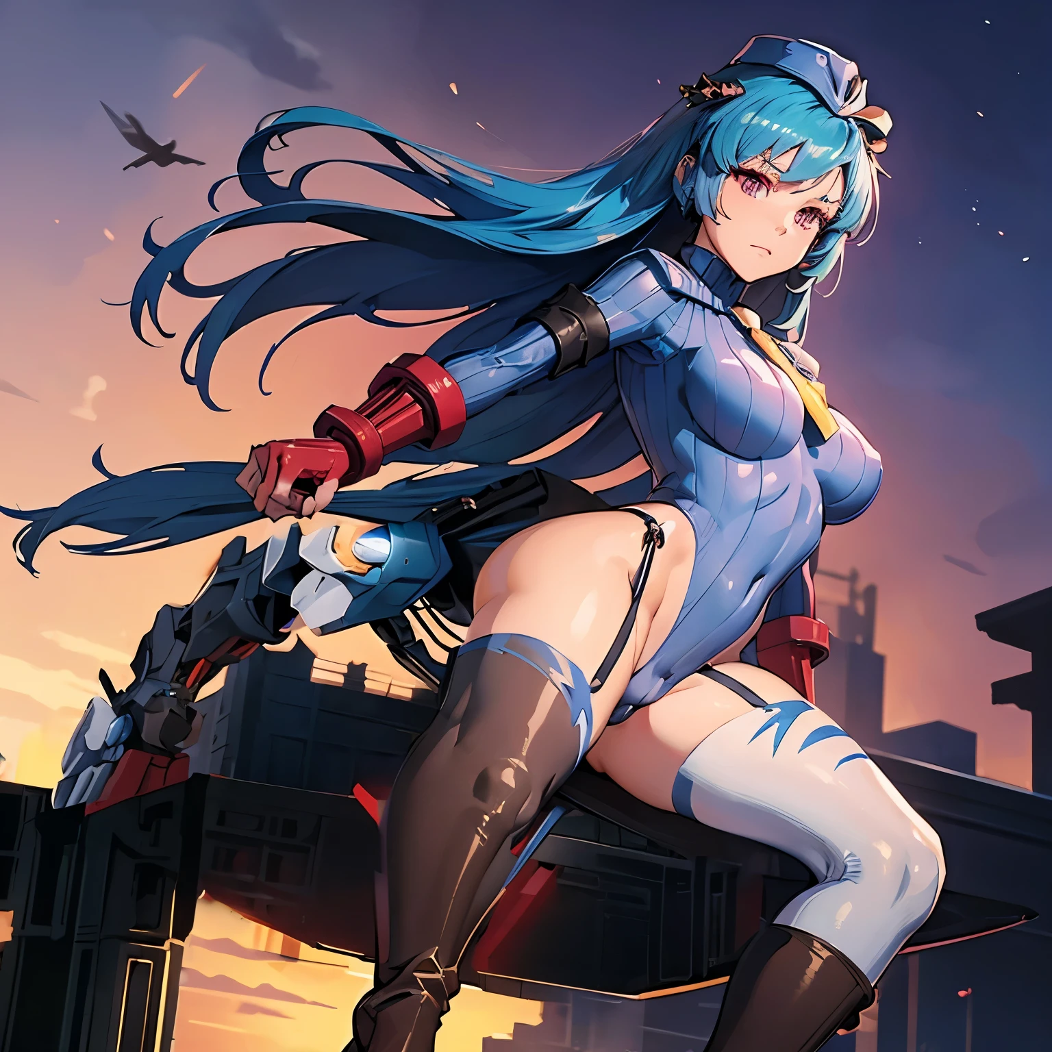 tgrzoid2024v2, blue mechanical tiger, 4 legs, robotic head, mecha, cybernetic, cyberpunk, armor, armored head, quadruped, best quality, zoids, new york city, blue metal